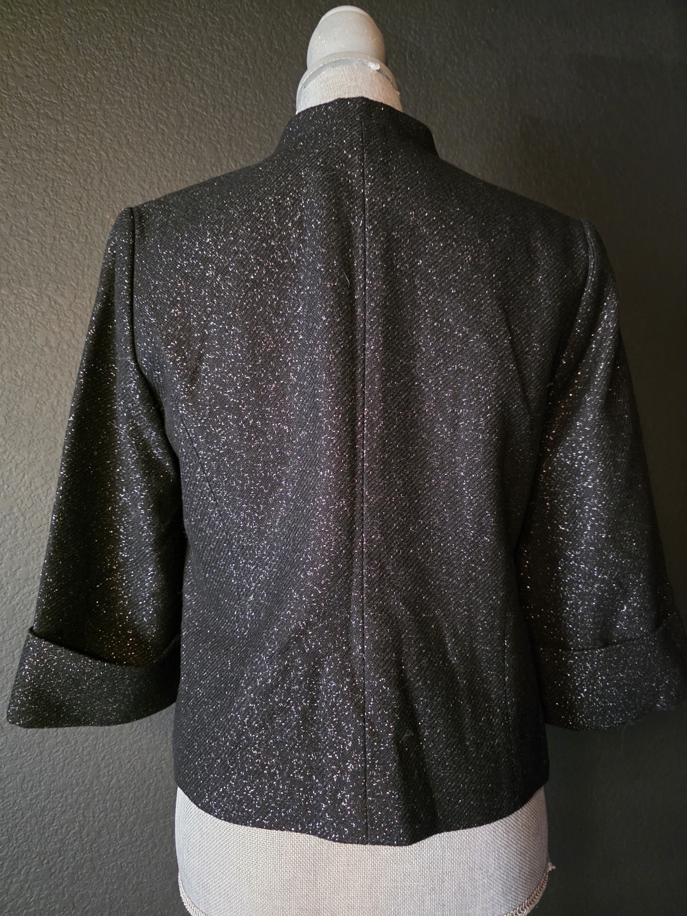 Halogen Black Sparkle Double-Breasted 3/4 Sleeve Pea Coat - Picture 3 of 8